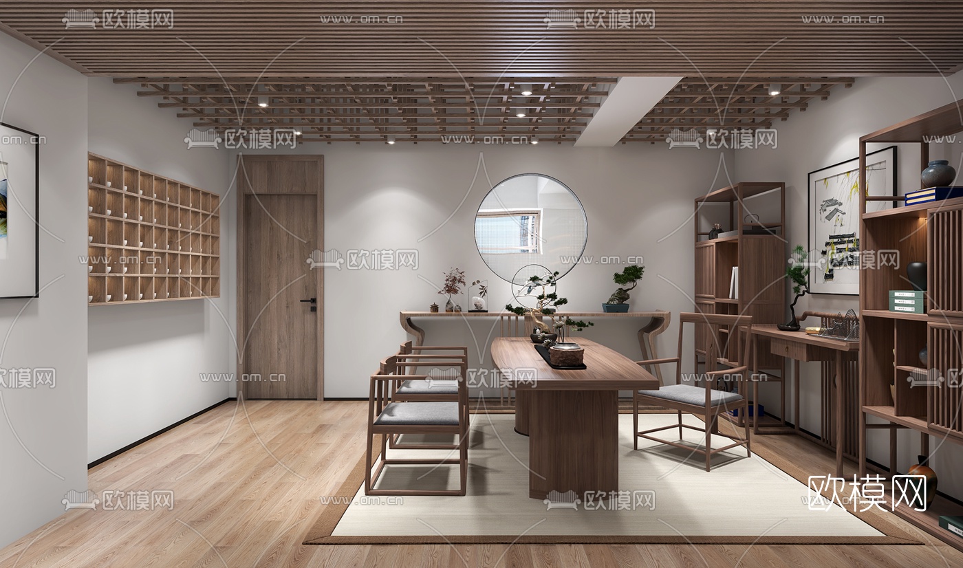 新中式茶具店茶楼3d模型