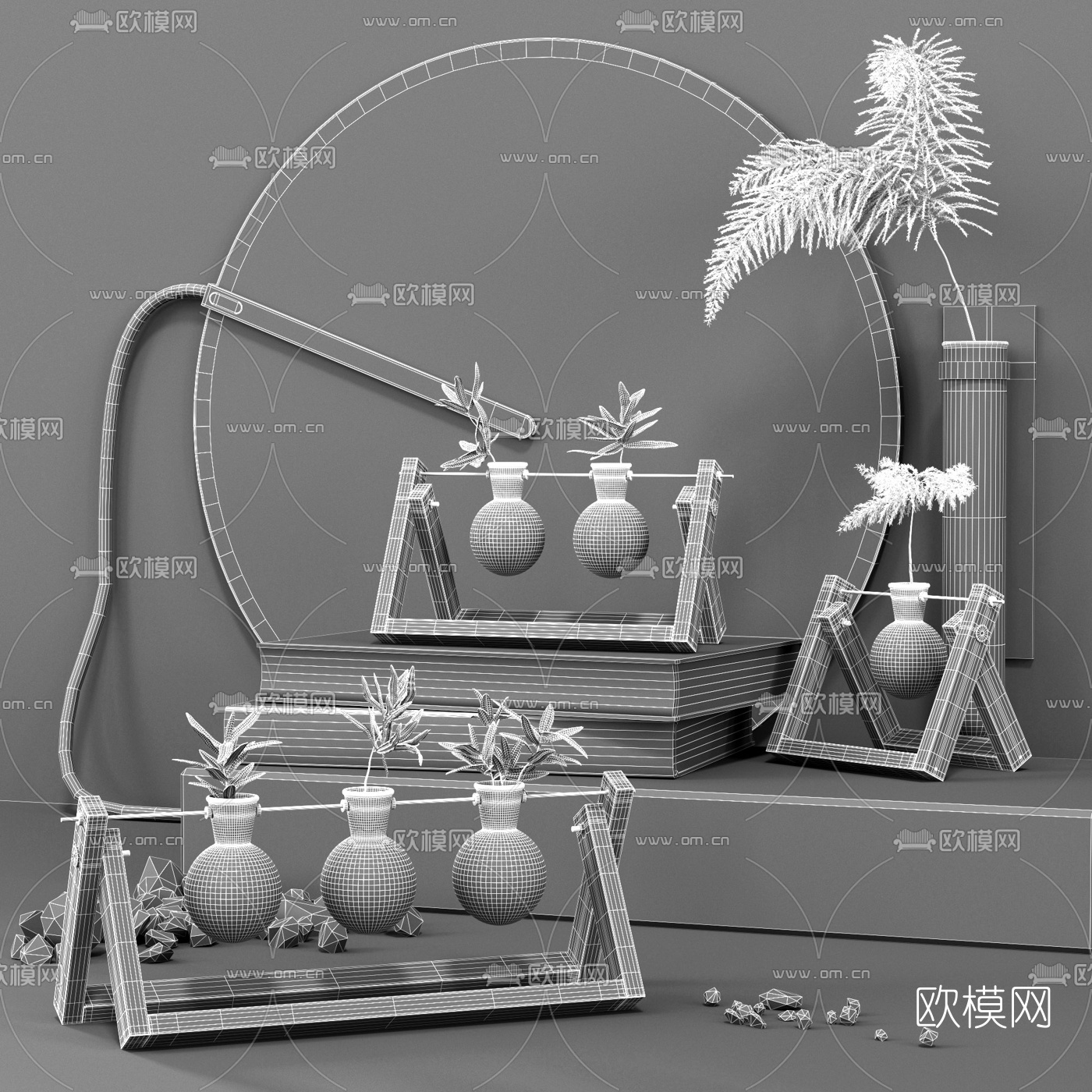 自然风玻璃花瓶水生植物3d模型