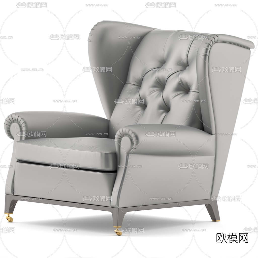 欧式皮革单人沙发3d模型下载（渲染图1）