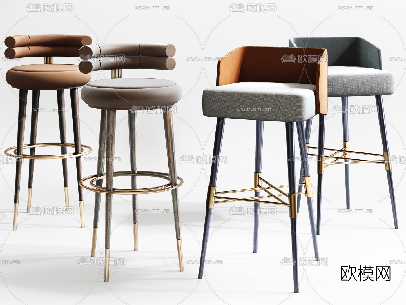 现代布艺靠背吧椅3d模型下载