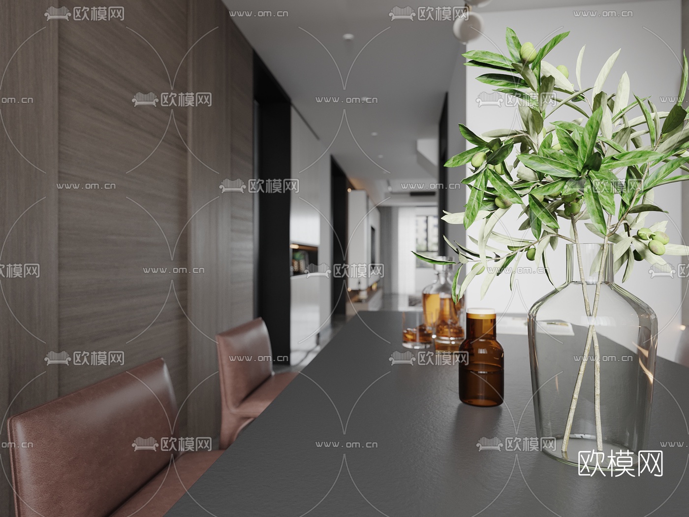 现代复式客厅餐厅3d模型