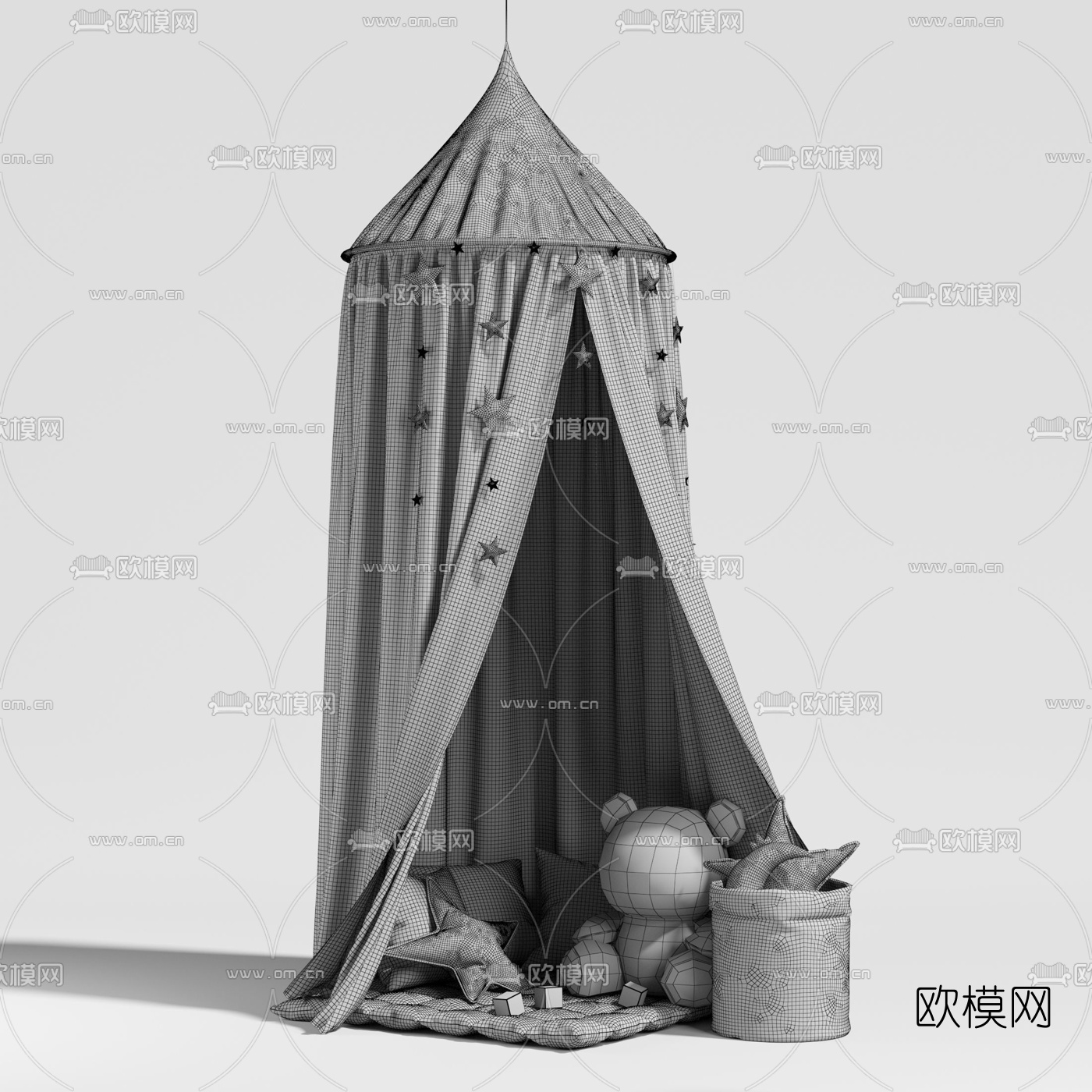 现代儿童帐篷抱枕小熊公仔43d模型下载（渲染图3）