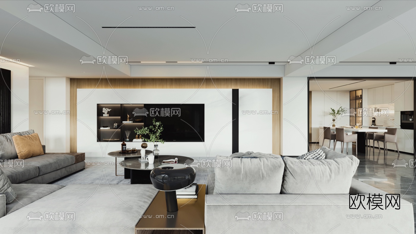 现代客厅餐厅3d模型