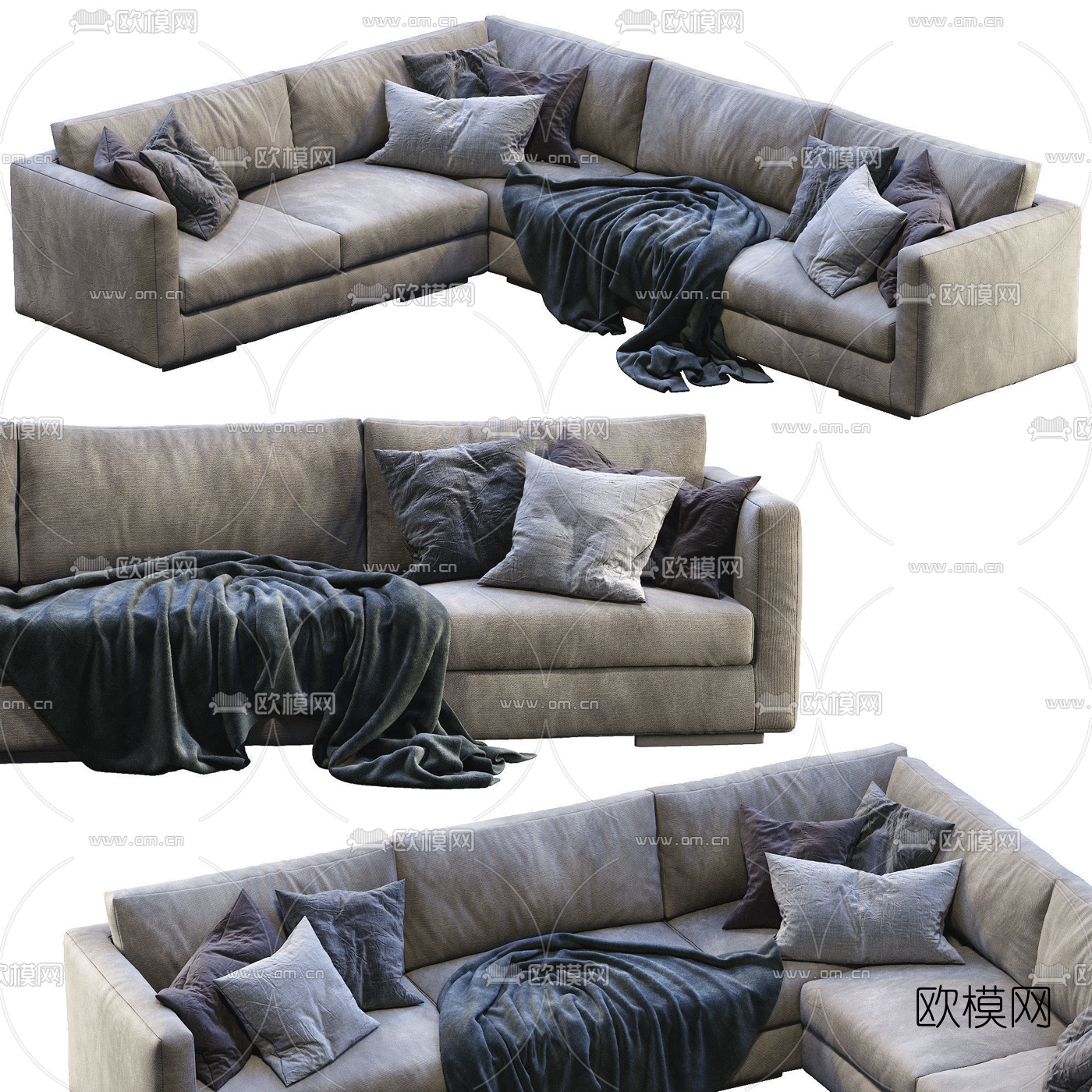 现代布艺转角多人沙发3d模型下载（渲染图4）