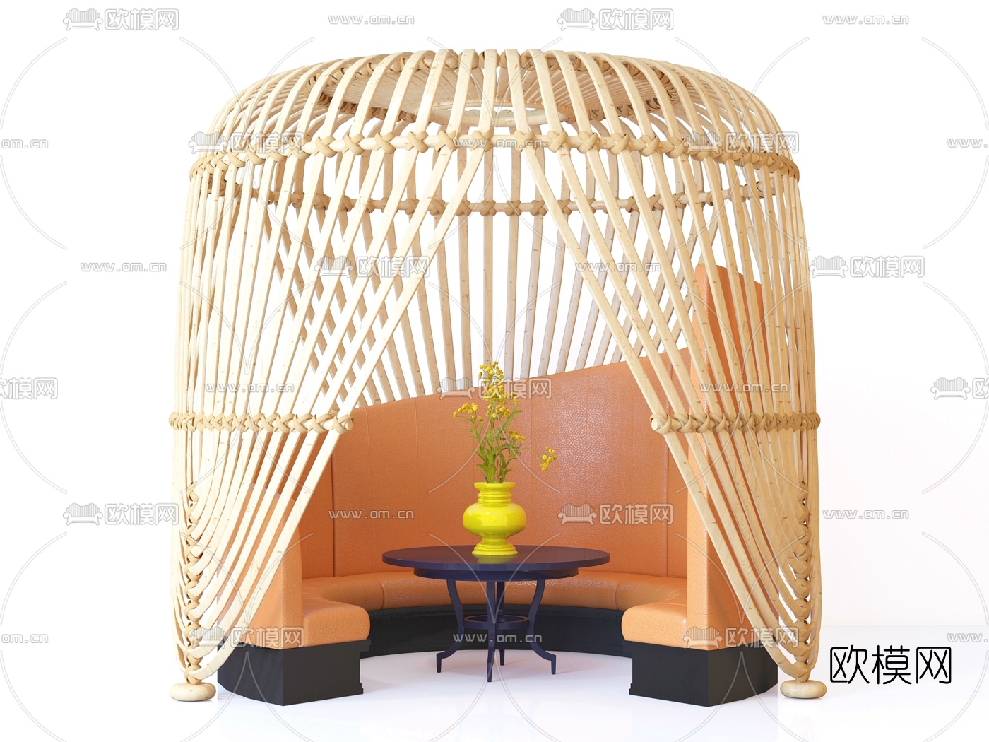 现代皮革弧形沙发卡座3d模型下载