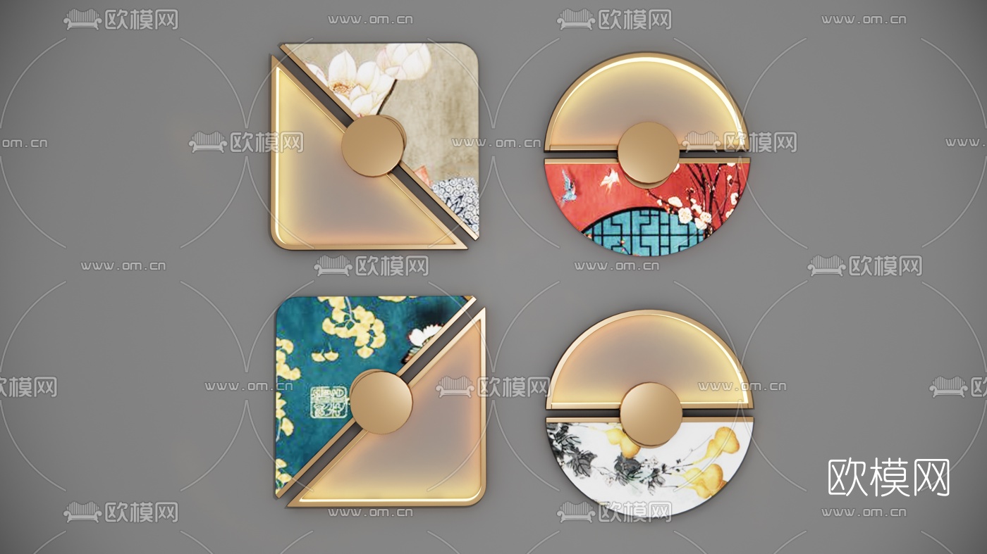 新中式轻奢吸顶灯su模型