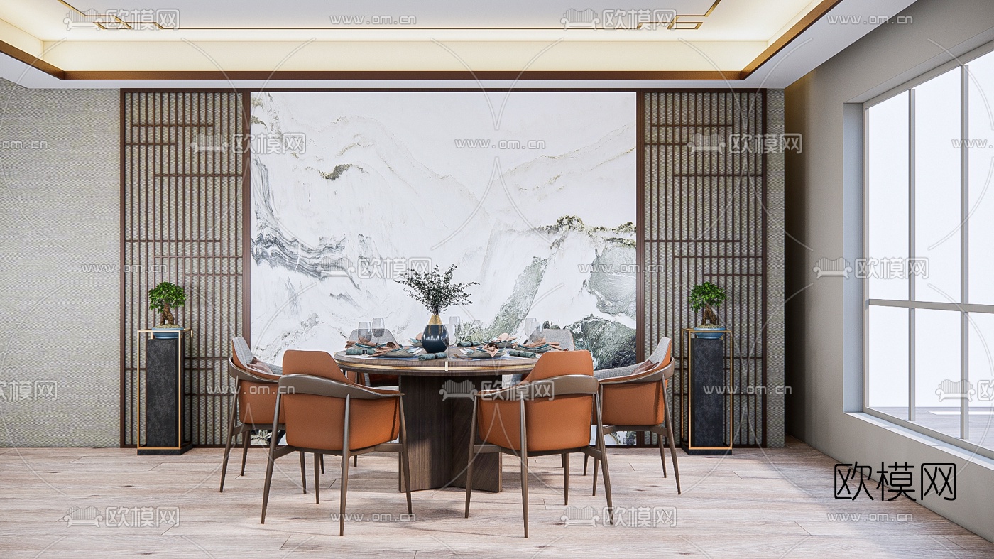 新中式餐厅su模型
