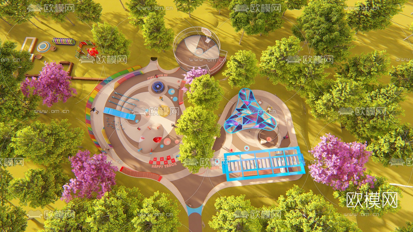 现代儿童游乐场鸟瞰规划su模型下载（渲染图2）