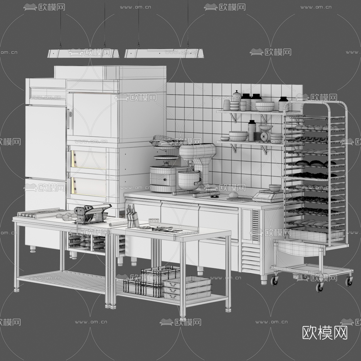 现代面包房烘培箱厨房设备3d模型