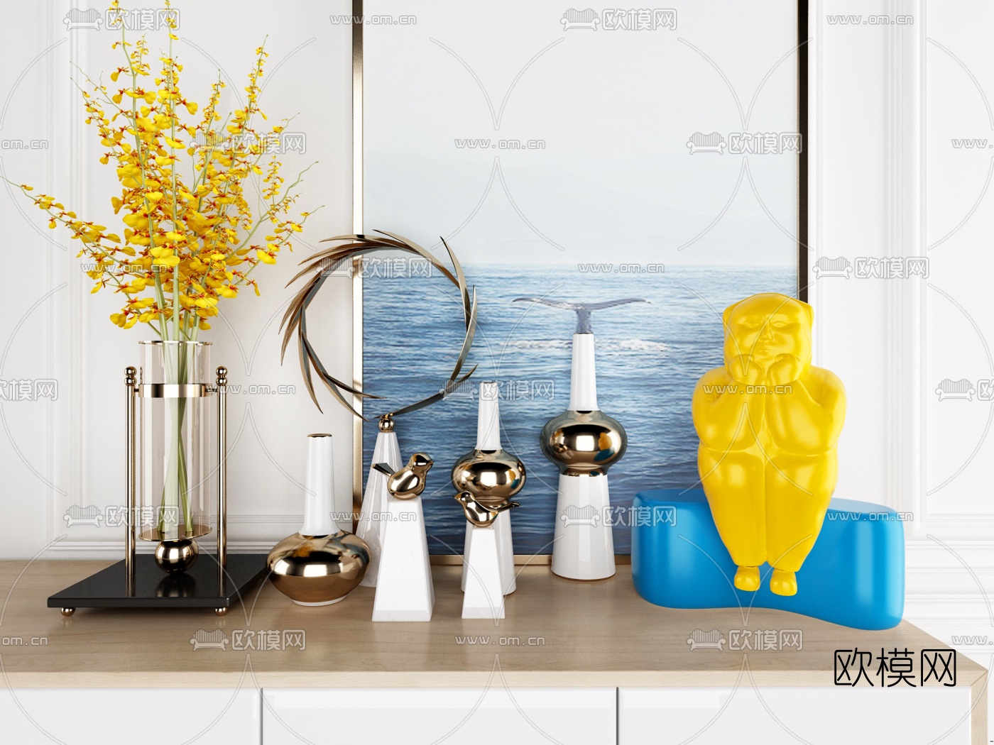 现代花瓶挂画饰品摆件3d模型