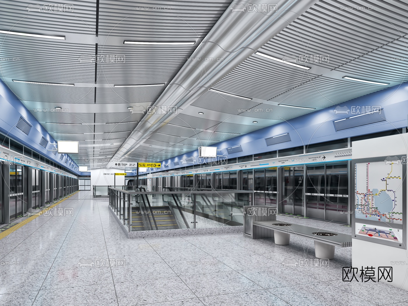 现代地铁站站台3d模型下载