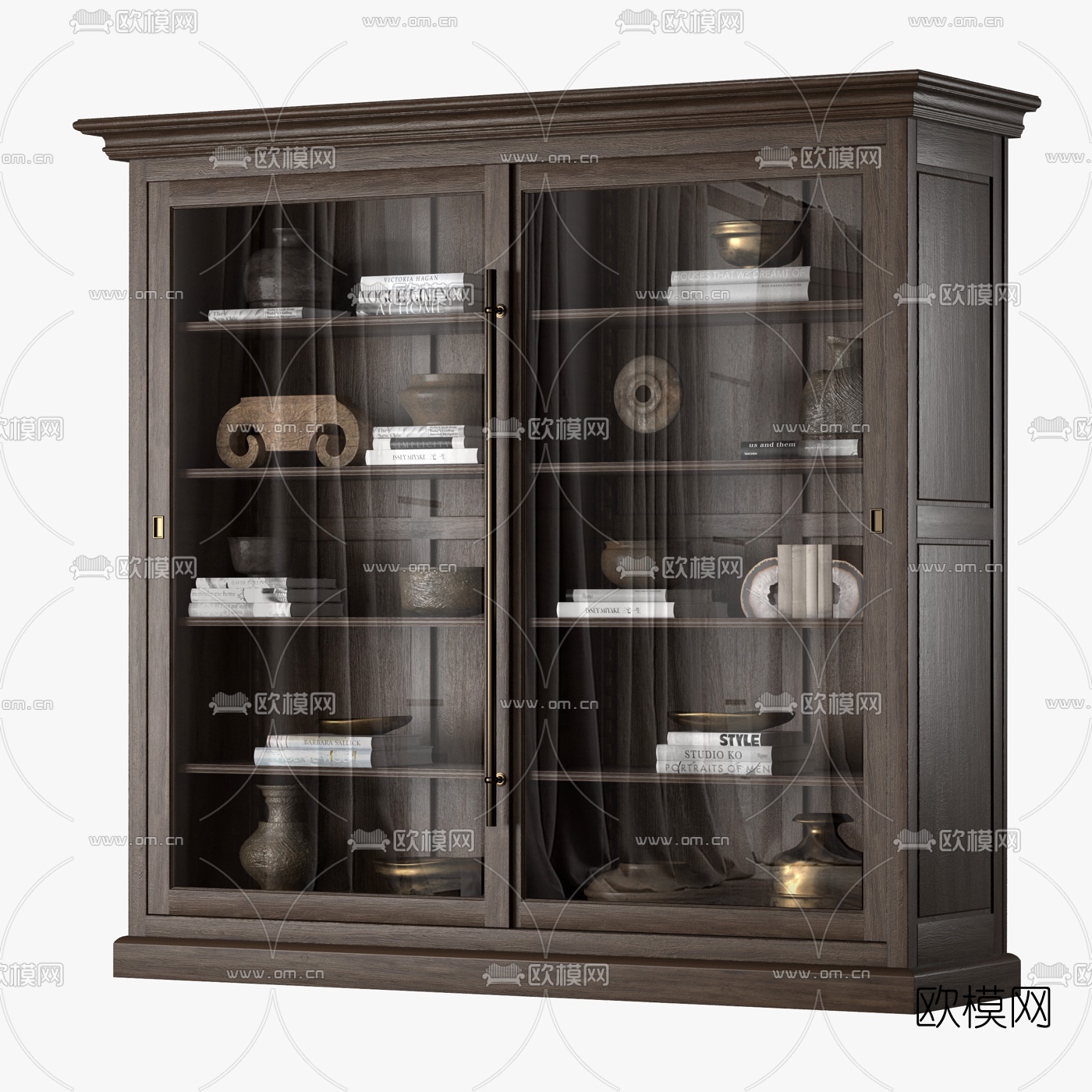 简欧木质博古柜3d模型下载（渲染图3）
