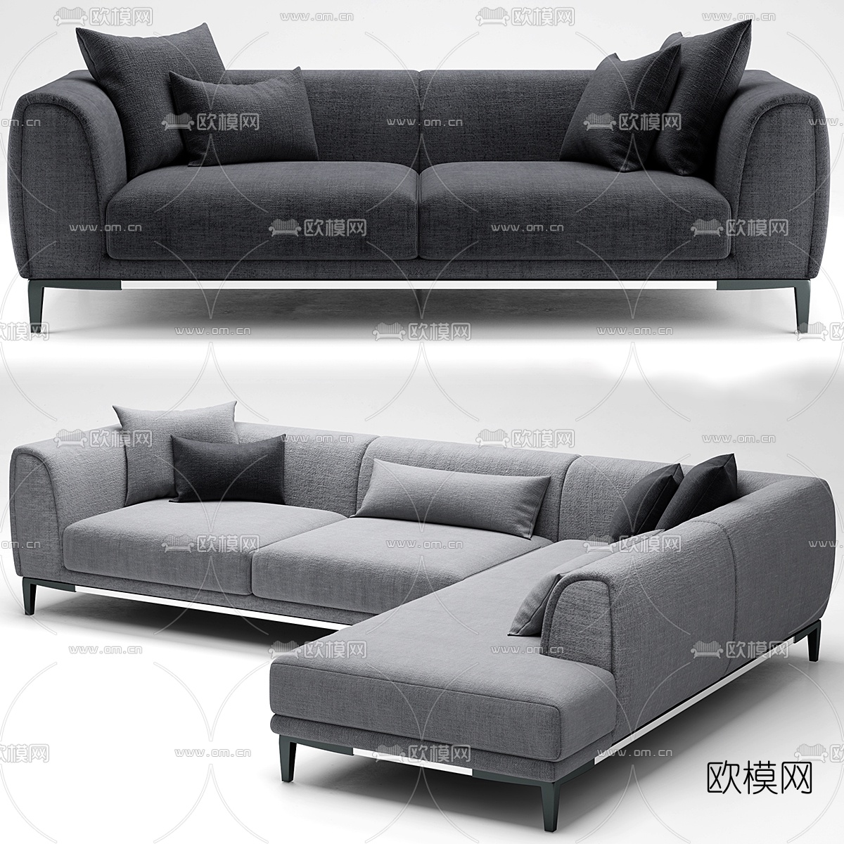 现代布艺转角沙发3d模型