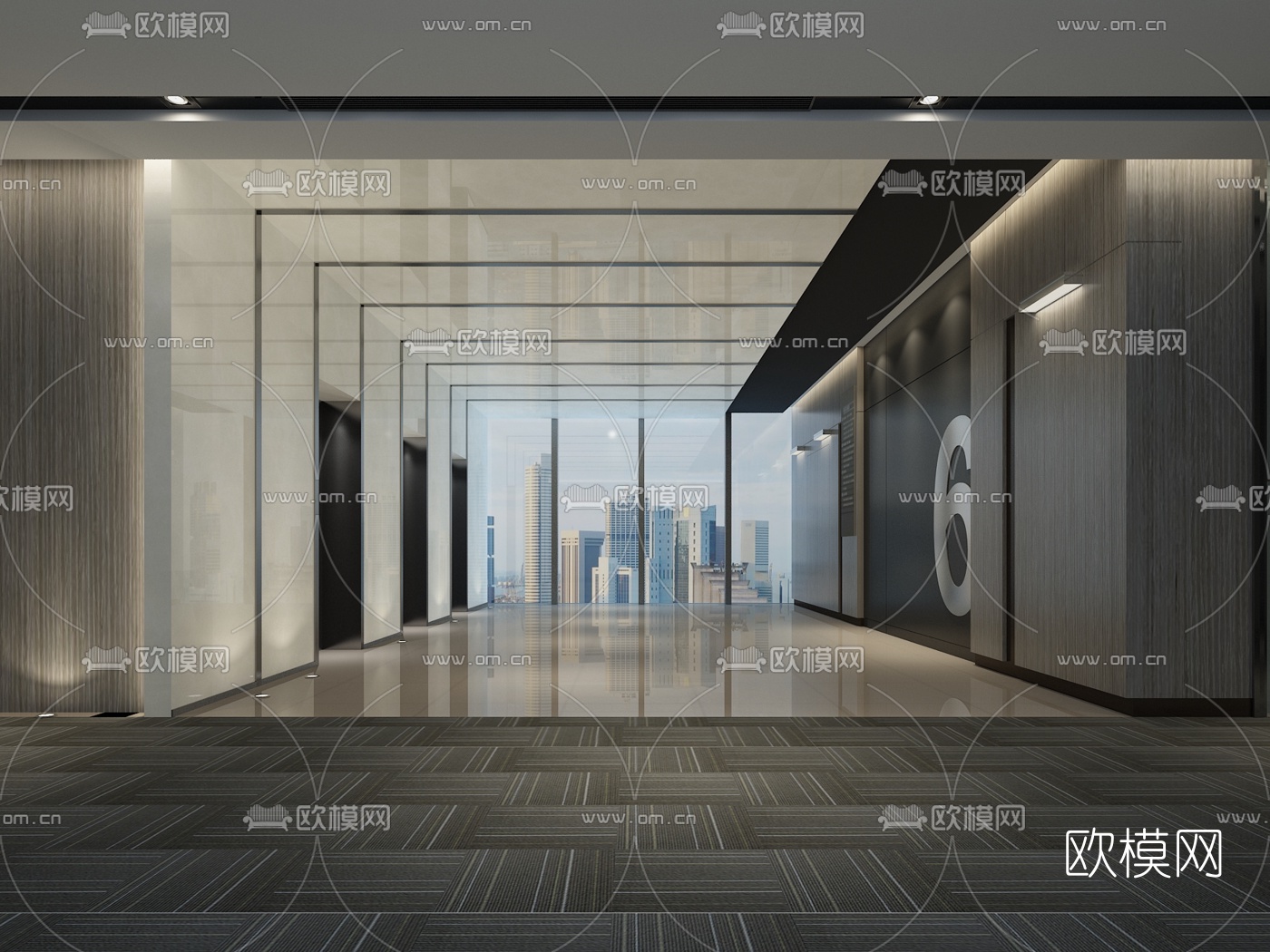 现代办公电梯厅免费3d模型下载