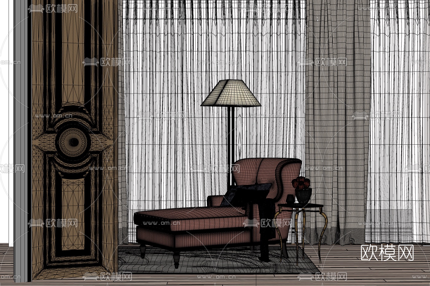 欧式布艺贵妃椅su模型下载