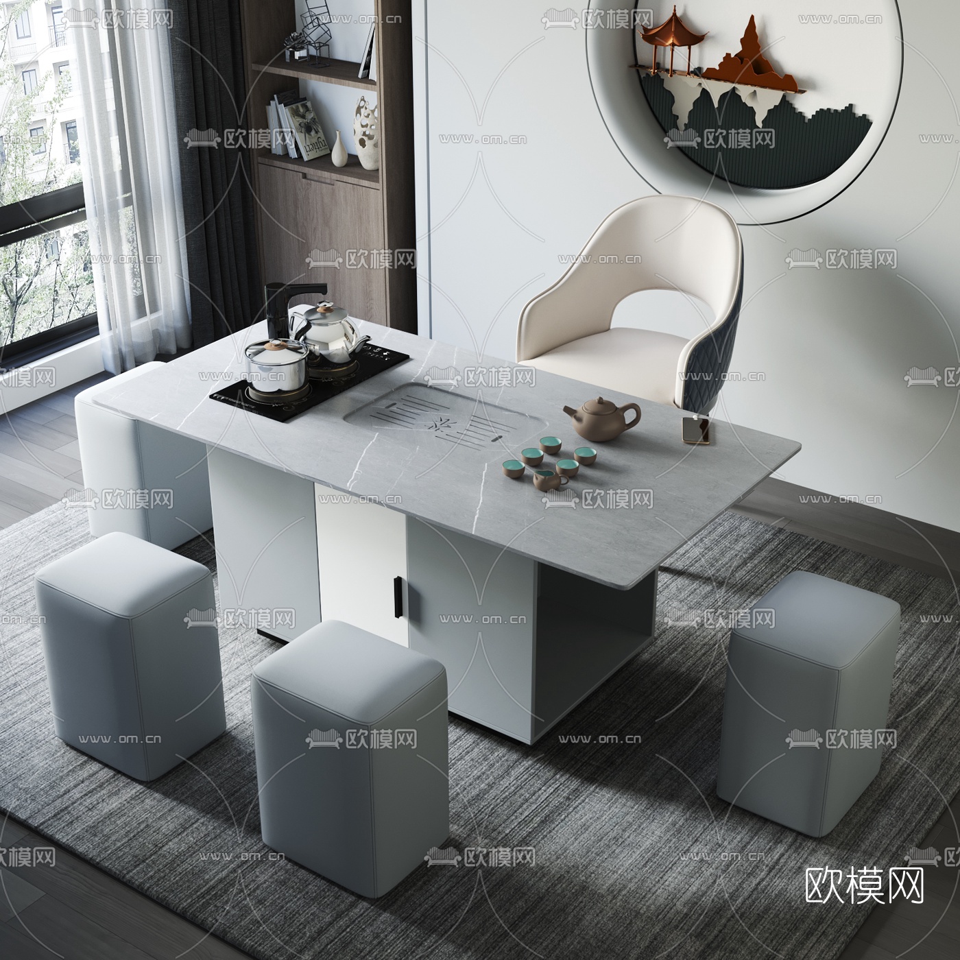 现代大理石茶桌椅3d模型