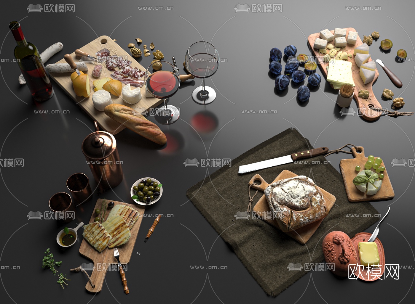 现代面包水果食品3d模型下载