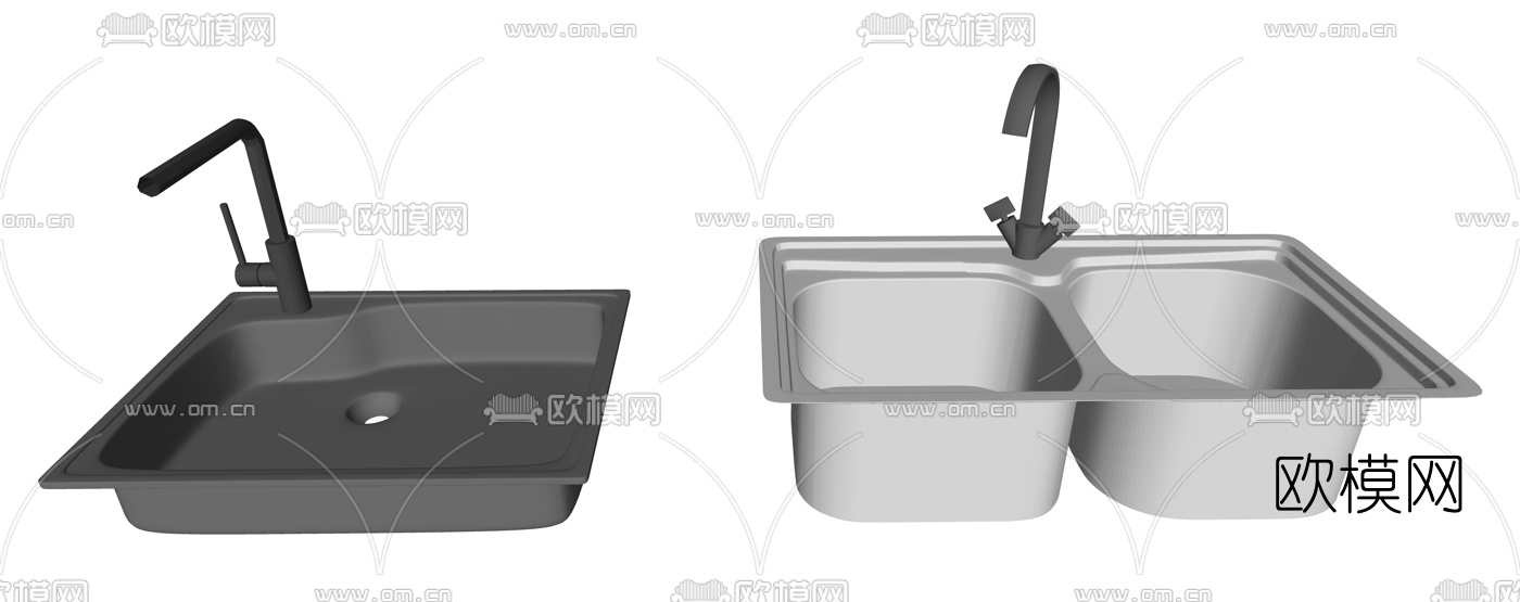 现代不锈钢水槽su模型下载