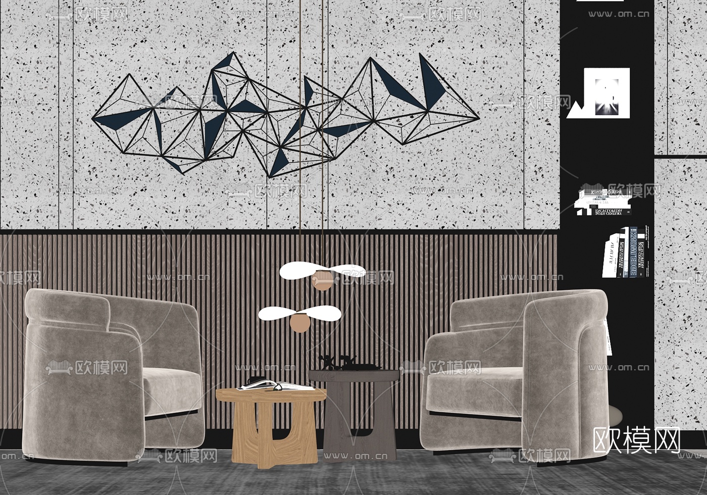 现代布艺休闲沙发su模型下载（渲染图2）