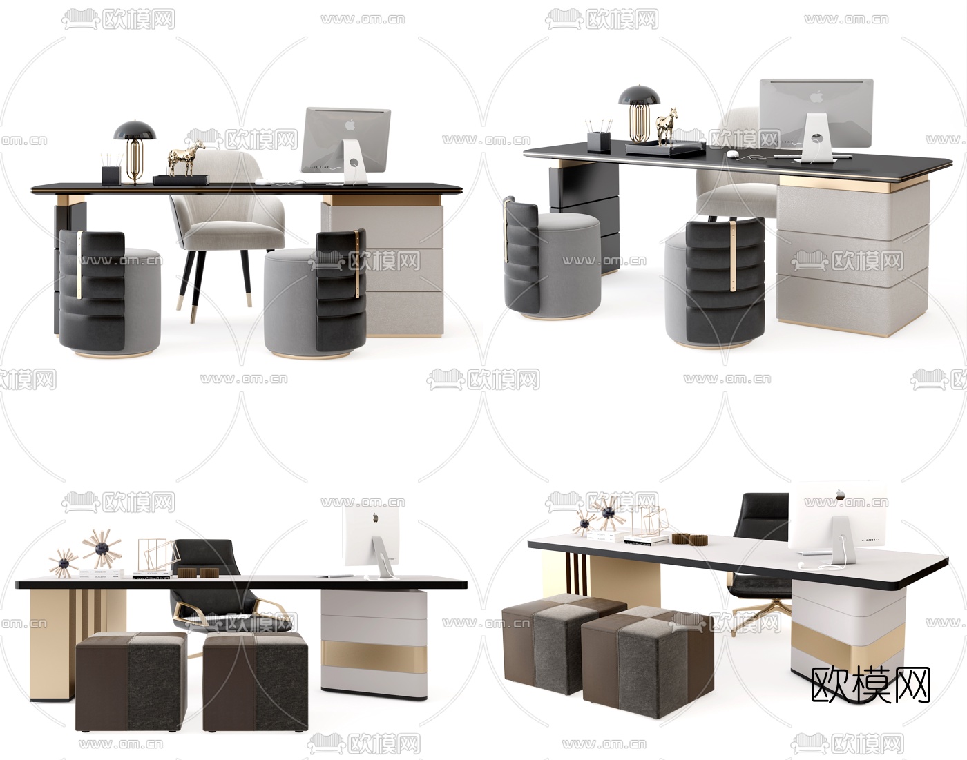 现代轻奢书桌椅3d模型下载