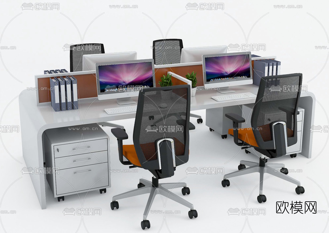 现代卡位办公桌椅su模型下载（渲染图1）