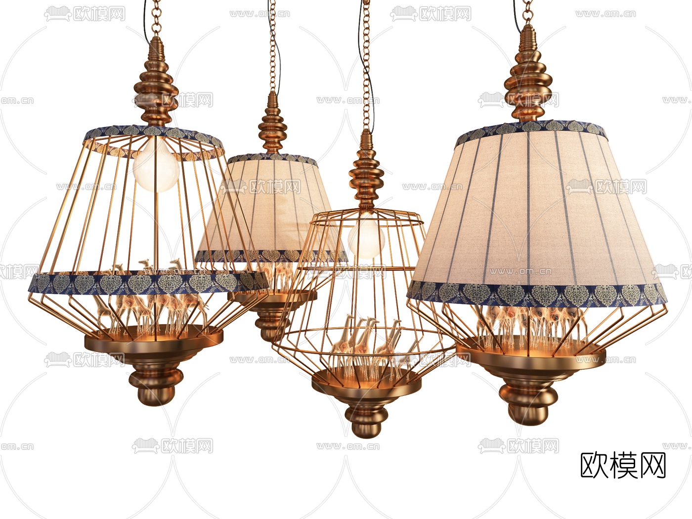 东南亚轻奢金属吊灯3d模型下载