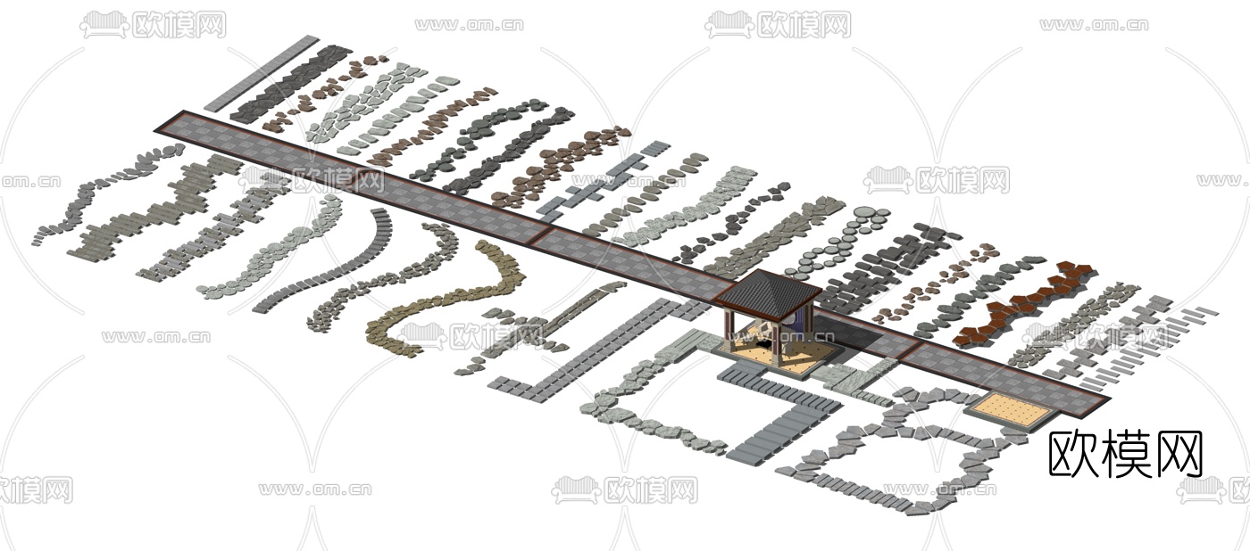 自然风石头小路甬道石板路景观小品su模型下载（渲染图1）