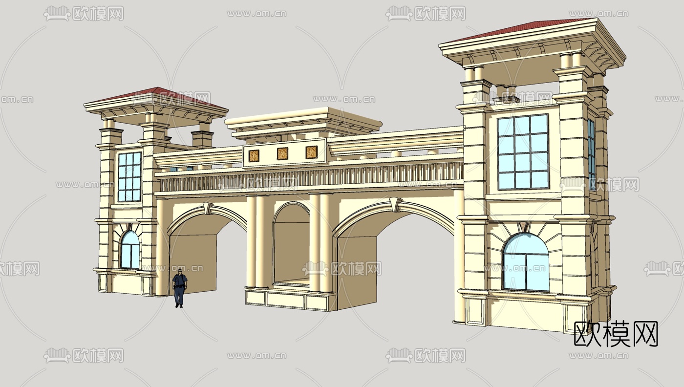 欧式小区大门su模型下载（渲染图4）