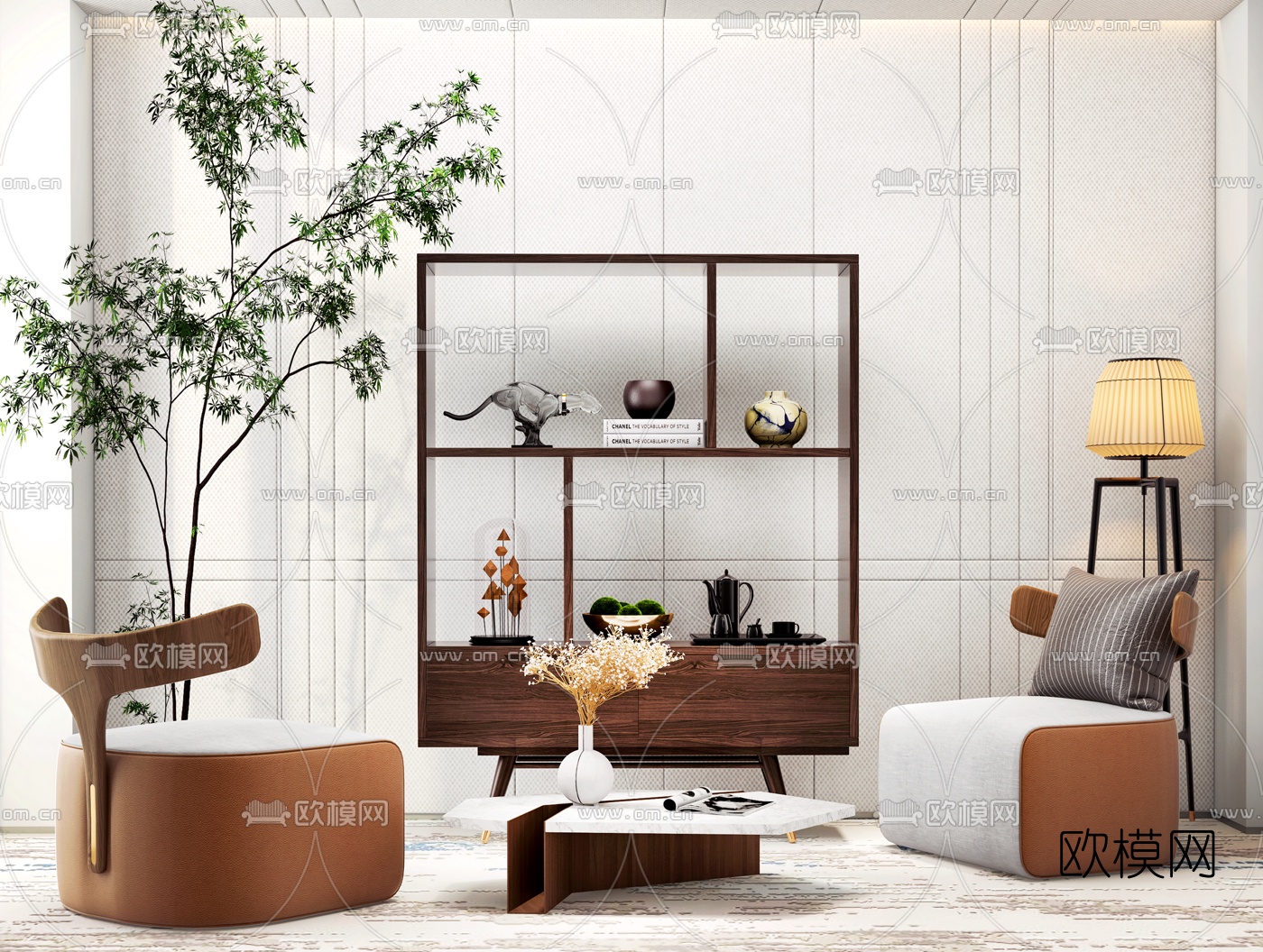 现代布艺单人沙发茶几3d模型下载