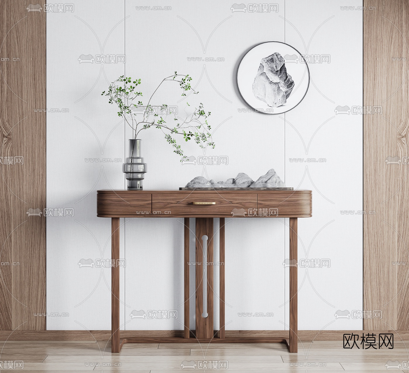 新中式实木端景台3d模型下载