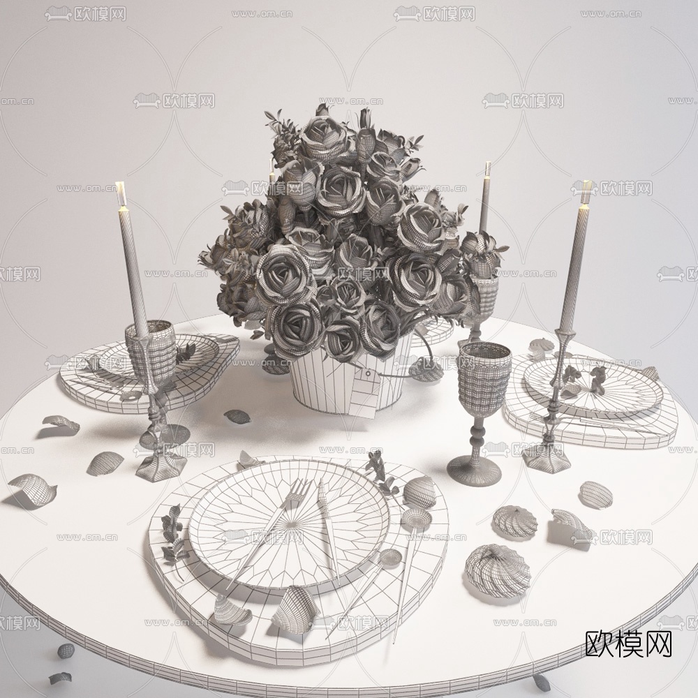 简欧刀叉盘餐具组合3d模型下载（渲染图3）