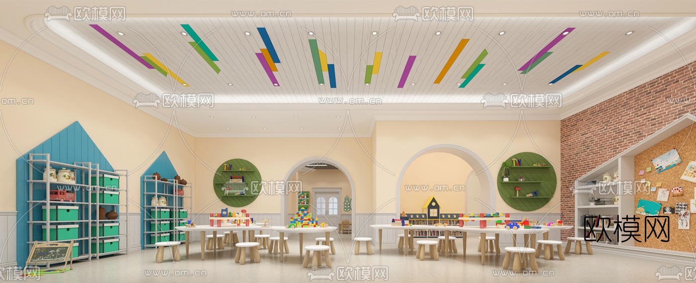北欧幼儿园手工室图书室3d模型下载（渲染图1）