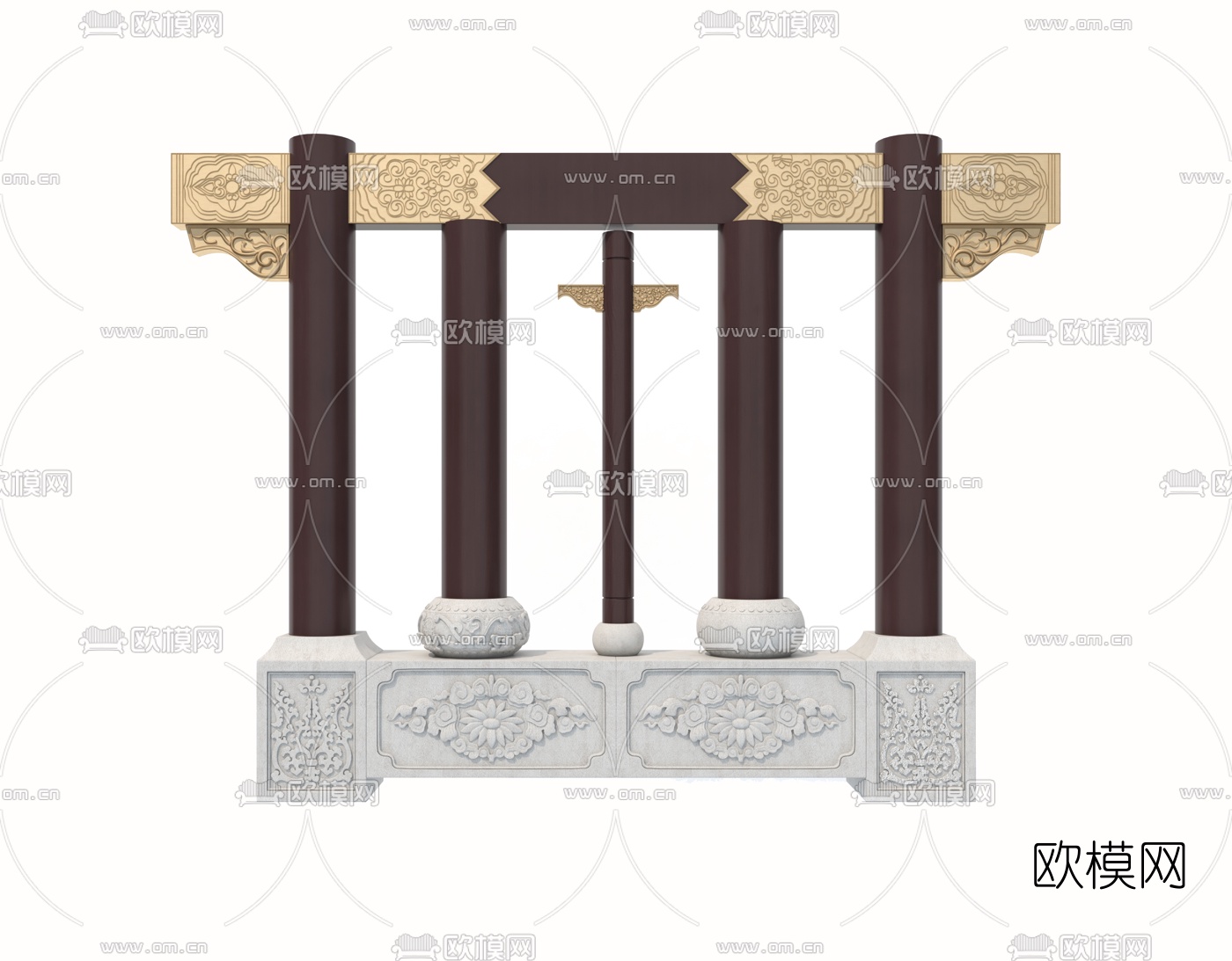 中式雕花柱子3d模型下载