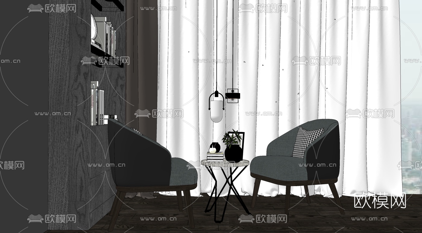 现代轻奢布艺休闲椅su模型下载（渲染图2）