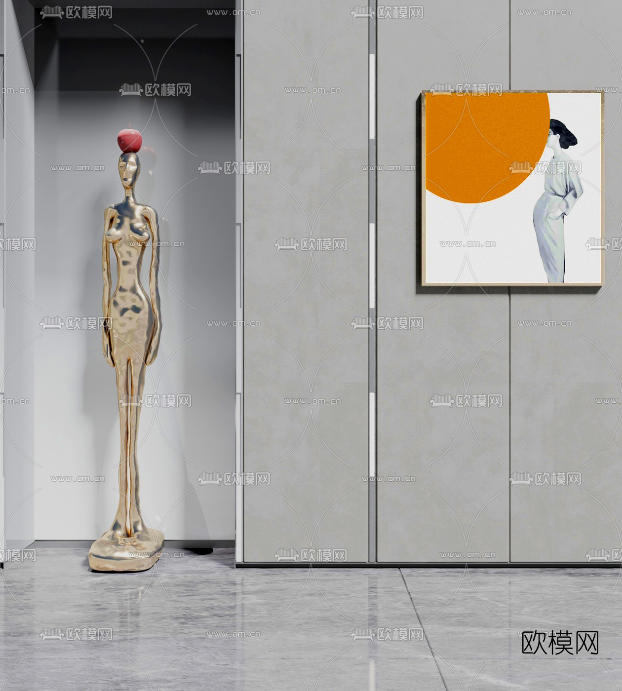 现代金属抽象人物雕塑3d模型下载