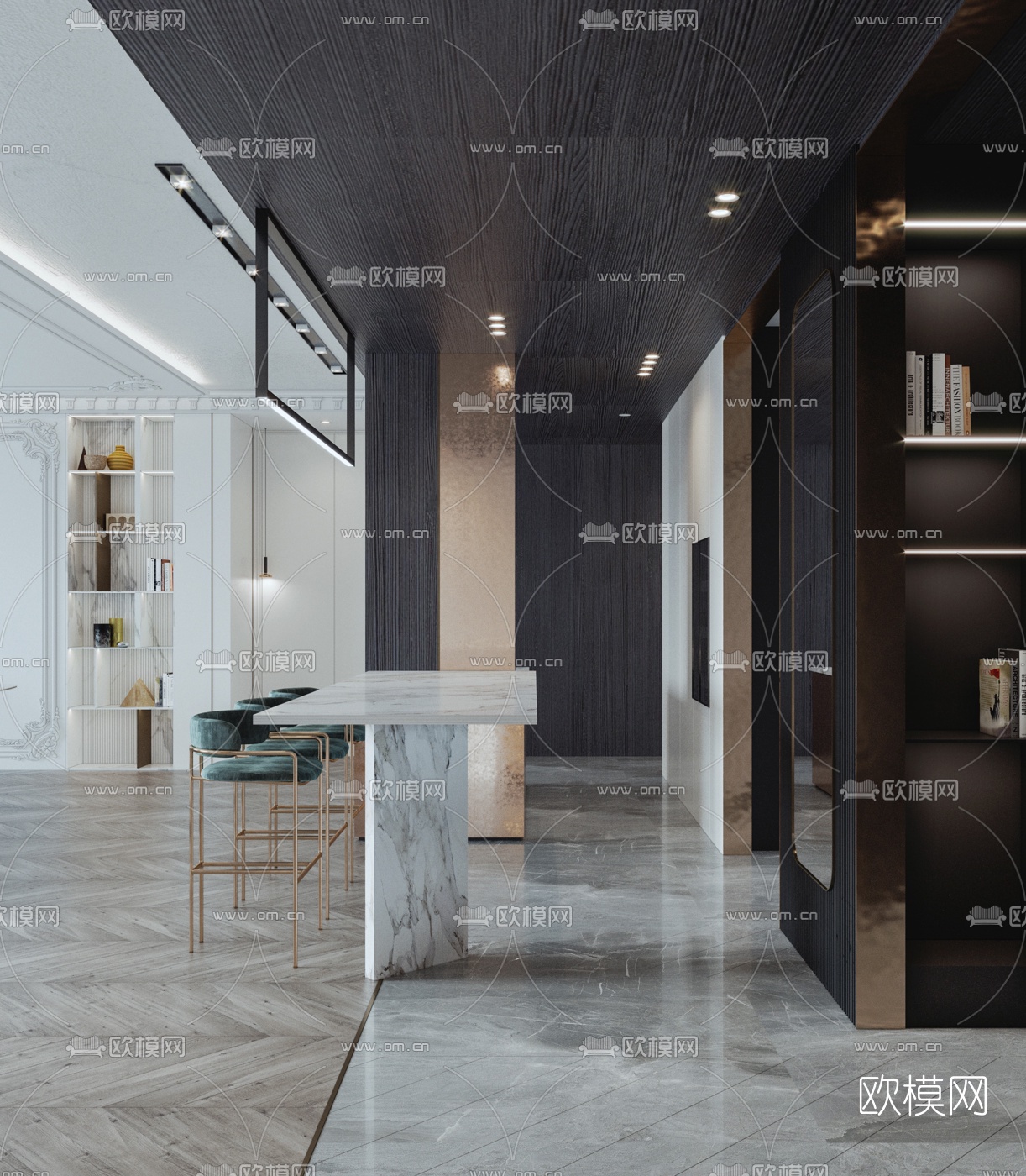 简欧客厅餐厅3d模型下载（渲染图3）