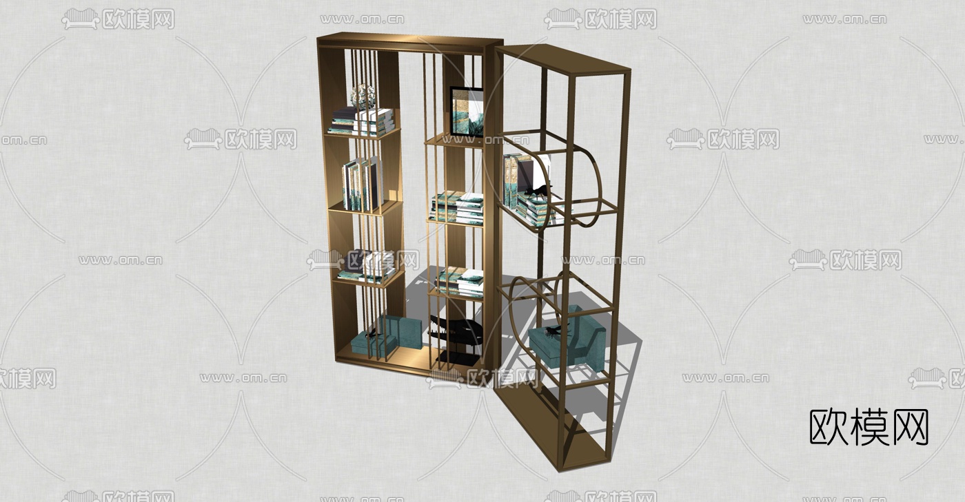 现代金属书架su模型下载（渲染图2）