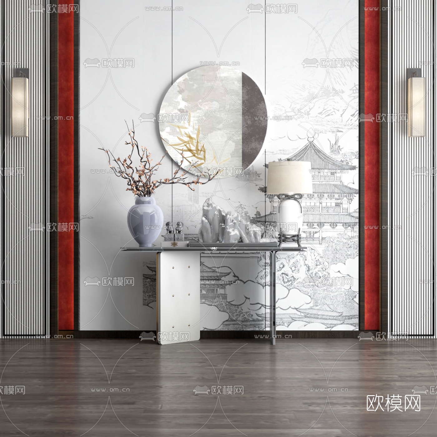 新中式大理石玄关端景条案3d模型