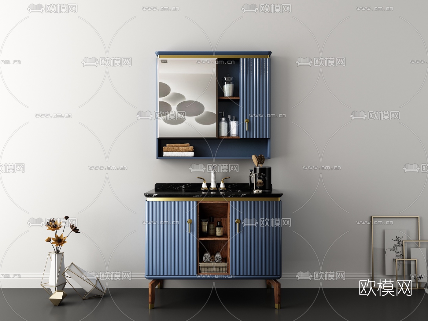 现代轻奢浴室柜洗手台3d模型下载（渲染图1）