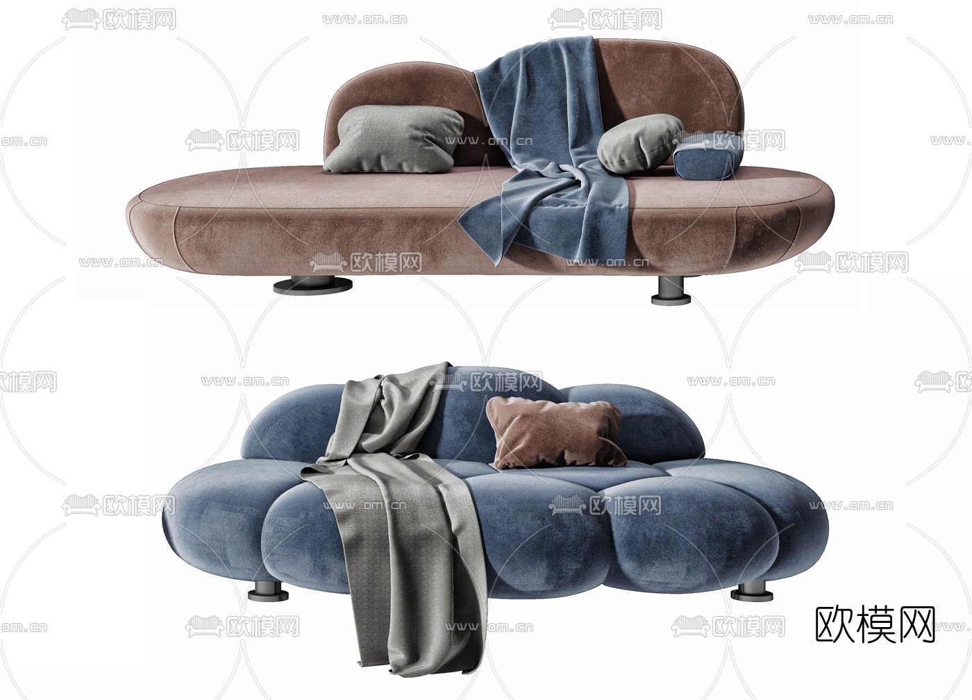 北欧绒布休闲沙发3d模型下载