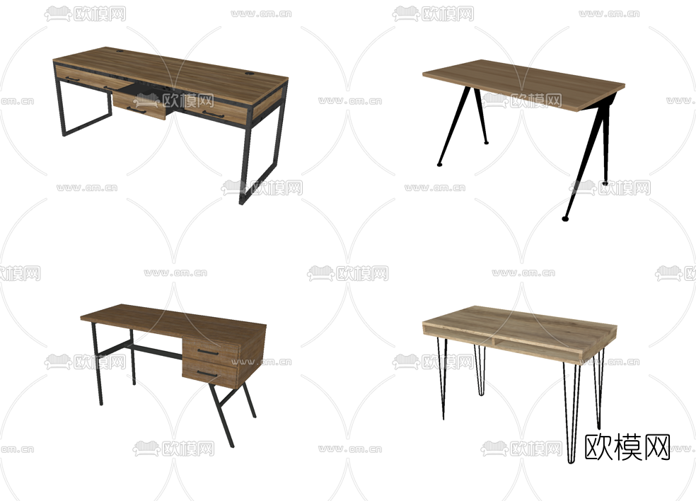 现代书桌办公桌su模型下载