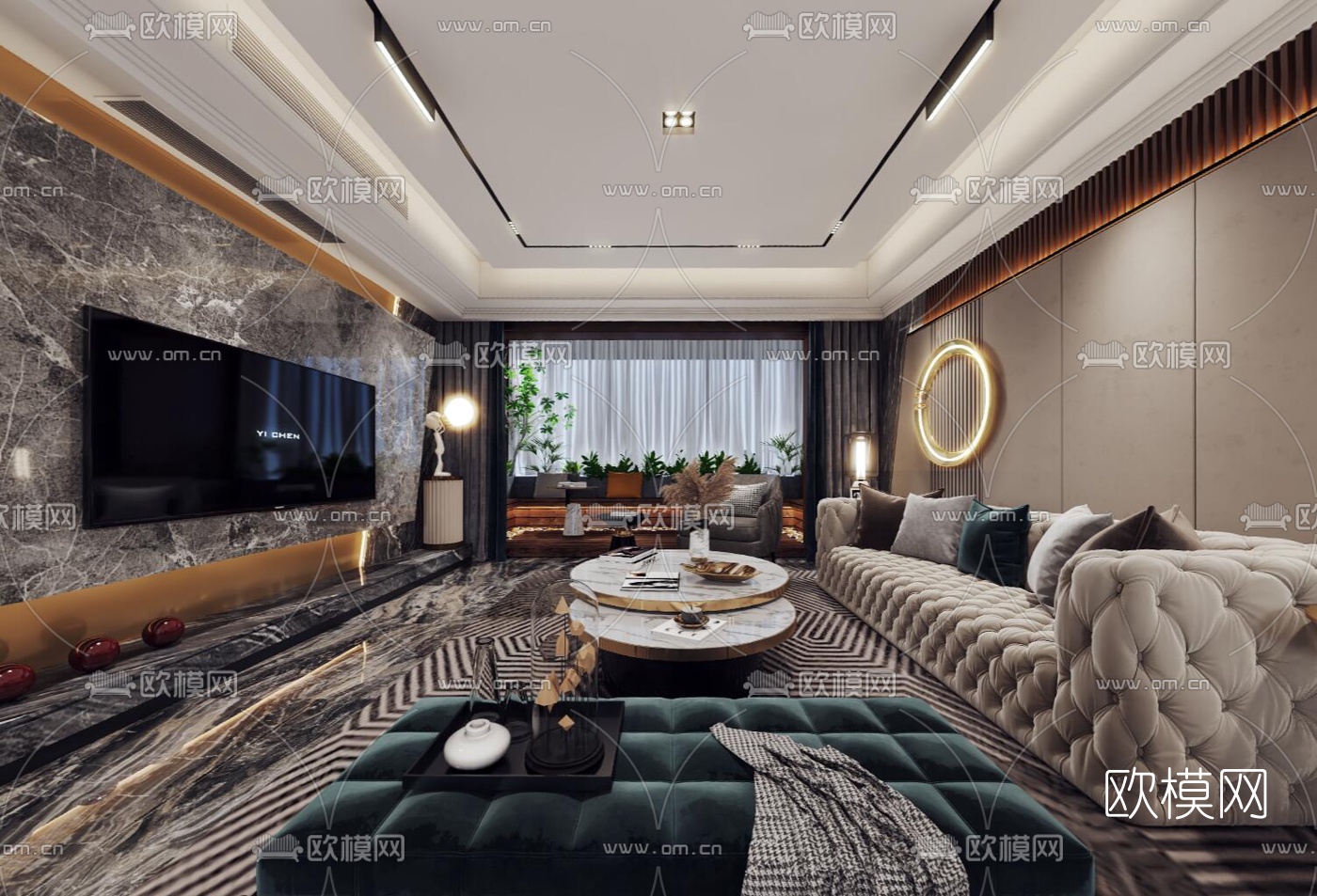 现代轻奢客厅餐厅vr全景3d模型