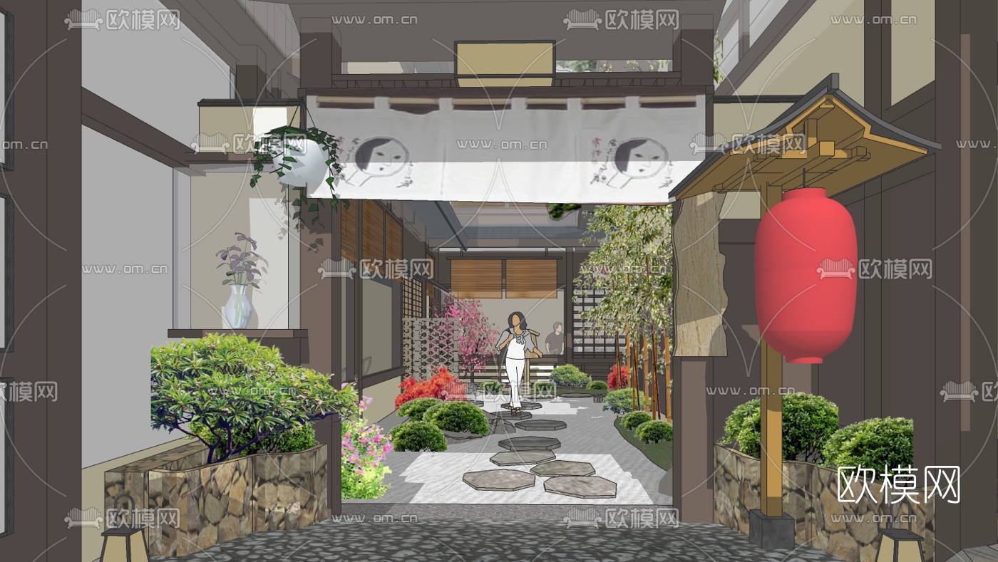 日式商业街su模型下载（渲染图2）