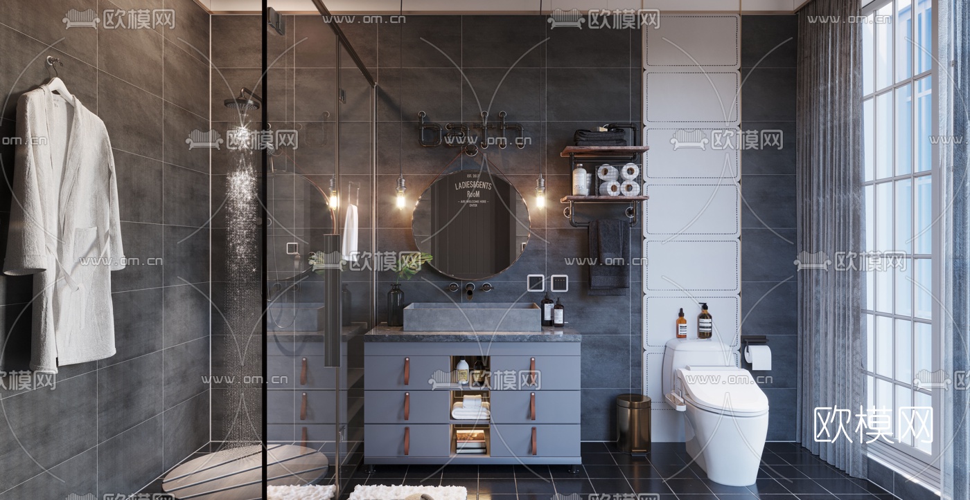 工业风轻奢卫生间3d模型下载（渲染图4）
