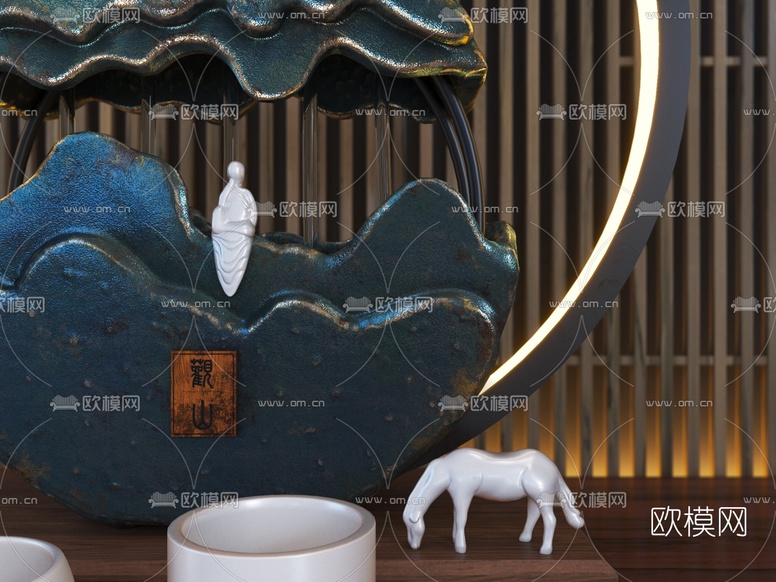 新中式禅意摆件茶杯3d模型下载(渲染图3)
