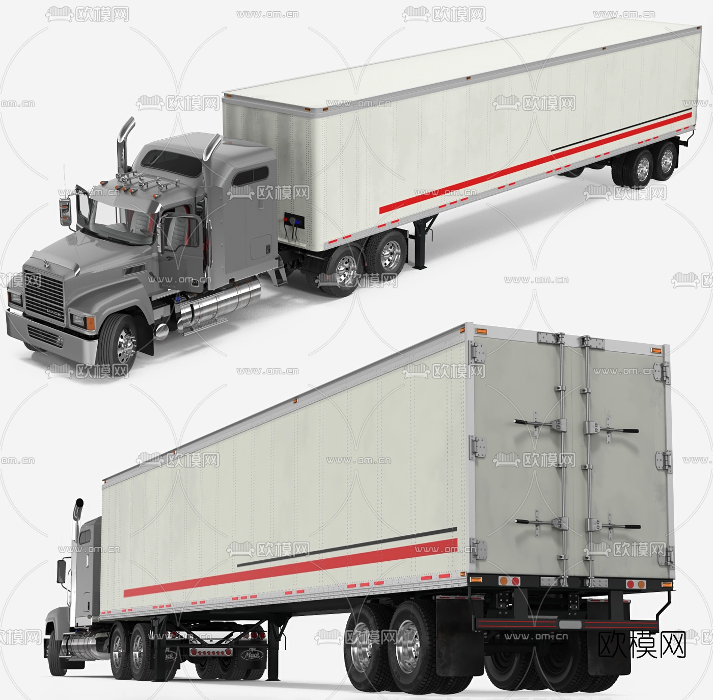 现代卡车拖挂车货车3d模型