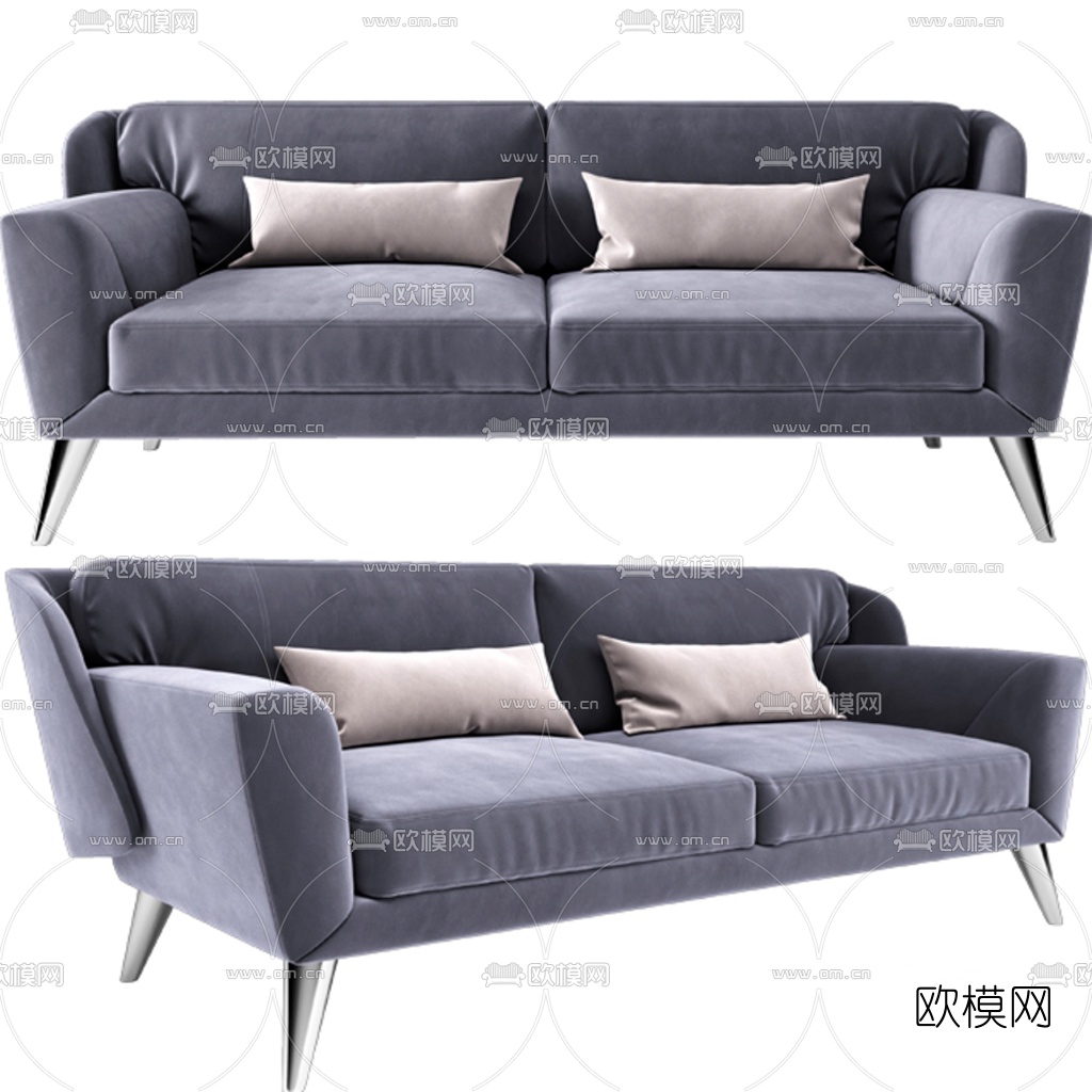 Natuzzi 现代绒布双人沙发3d模型下载（渲染图1）