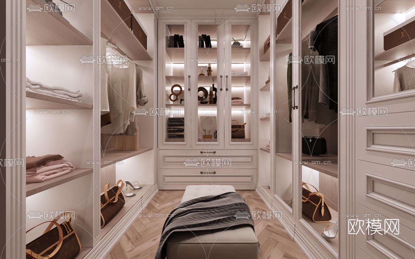 简欧衣帽间免费3d模型下载