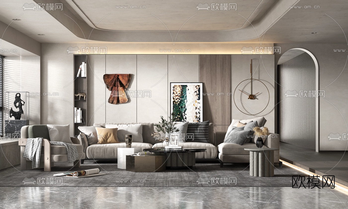 现代布艺沙发组合3d模型