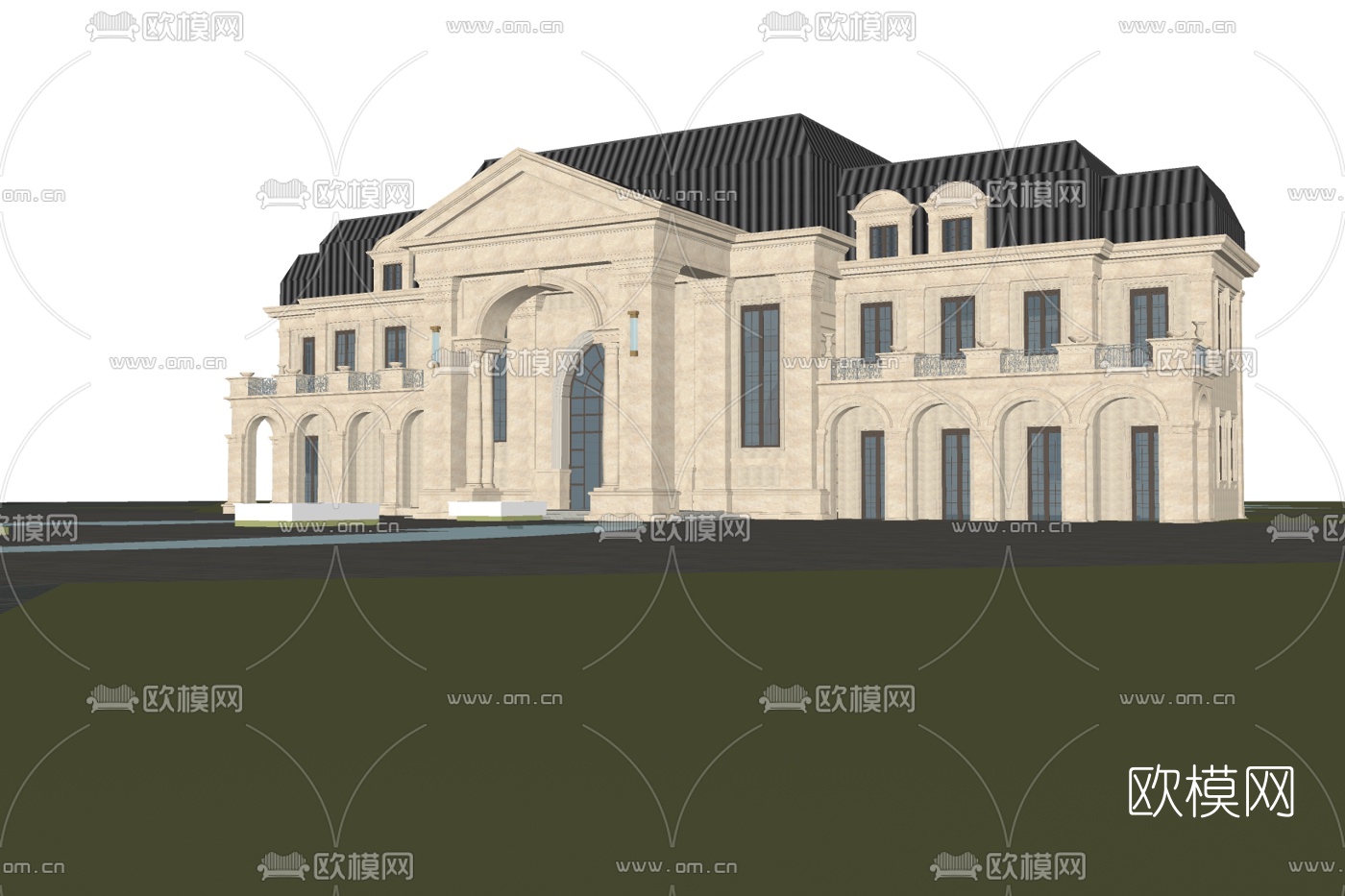 法式独栋别墅外观su模型下载